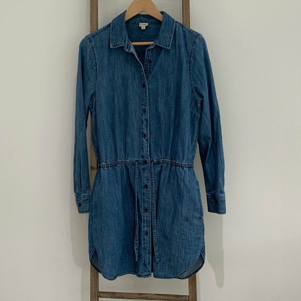 Cremieux Ann Denim Dress Pacific Blue Side Pockets Button Down Long Sleeve Small